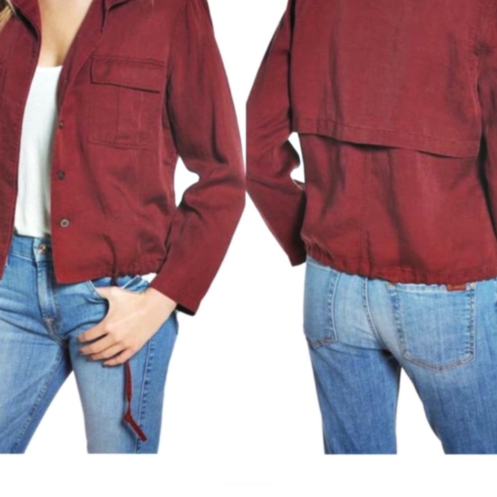 RAILS Maverick LINEN blend Utility Oxblood Plaid Red Military Jacket Coa…